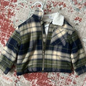 GAP Plaid Pea Coat in Navy, Olive & Cream, new with tags